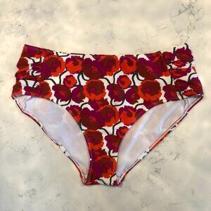 Jones New York Floral Bikini Bottoms w Side Ruching Purple Orange Brown Size L
